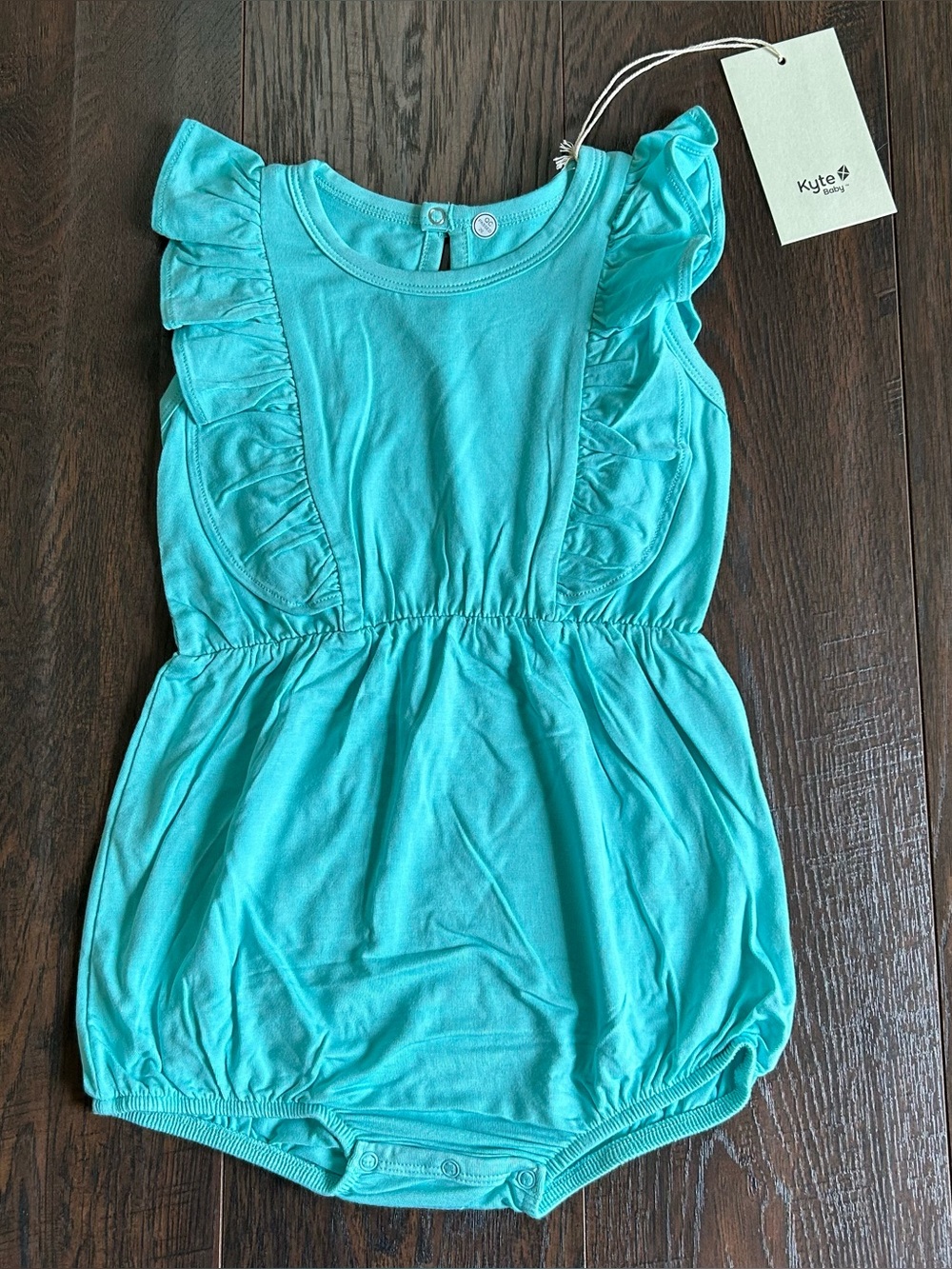 Kyte Short Sleeve Bubble Romper with Ruffles in Robin 2T